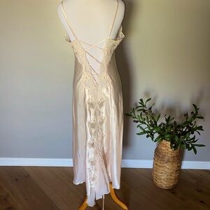 VS Vintage Unique Champagne Lace Satin Nightgown